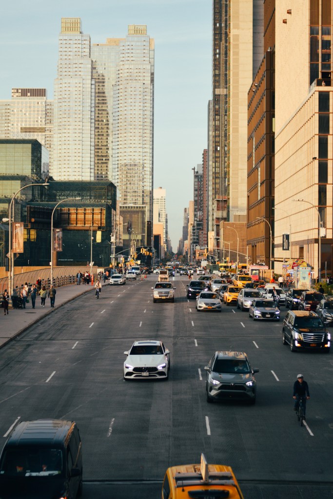 View of the road from the High Line in Chelsea New York