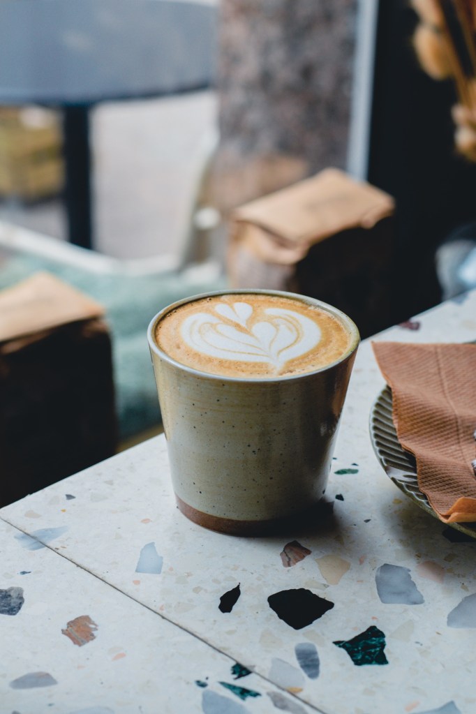 Cappuccino coffee, fika at a cafe in Stockholm Sweden.