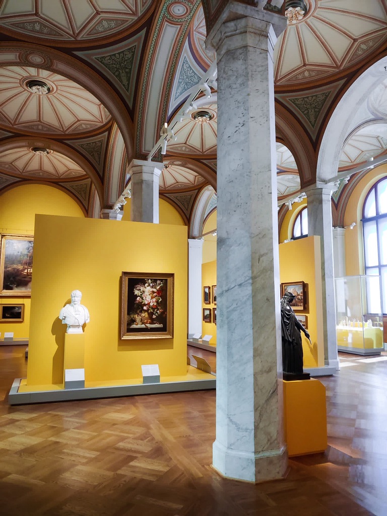 Yellow interior of art gallery in the National Museum Stockholm 