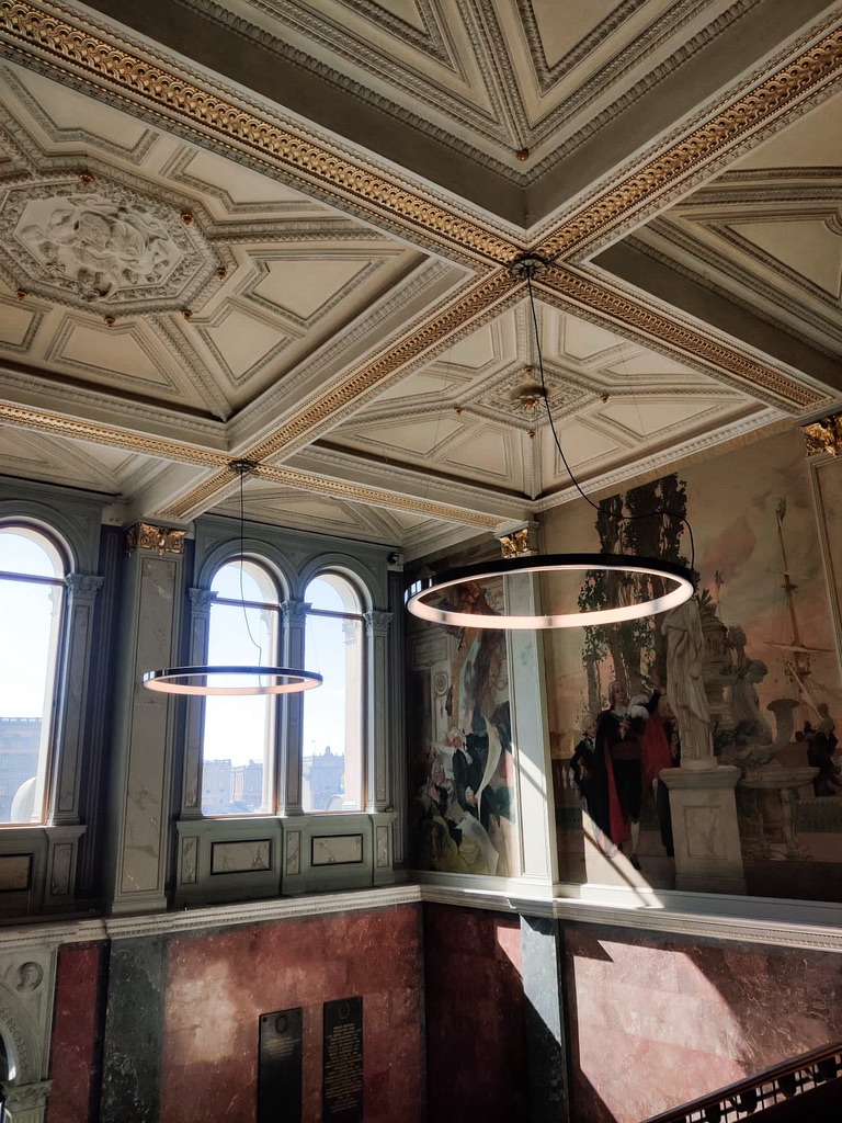 Beautiful ceiling and light fittings in National Museum Stockholm 