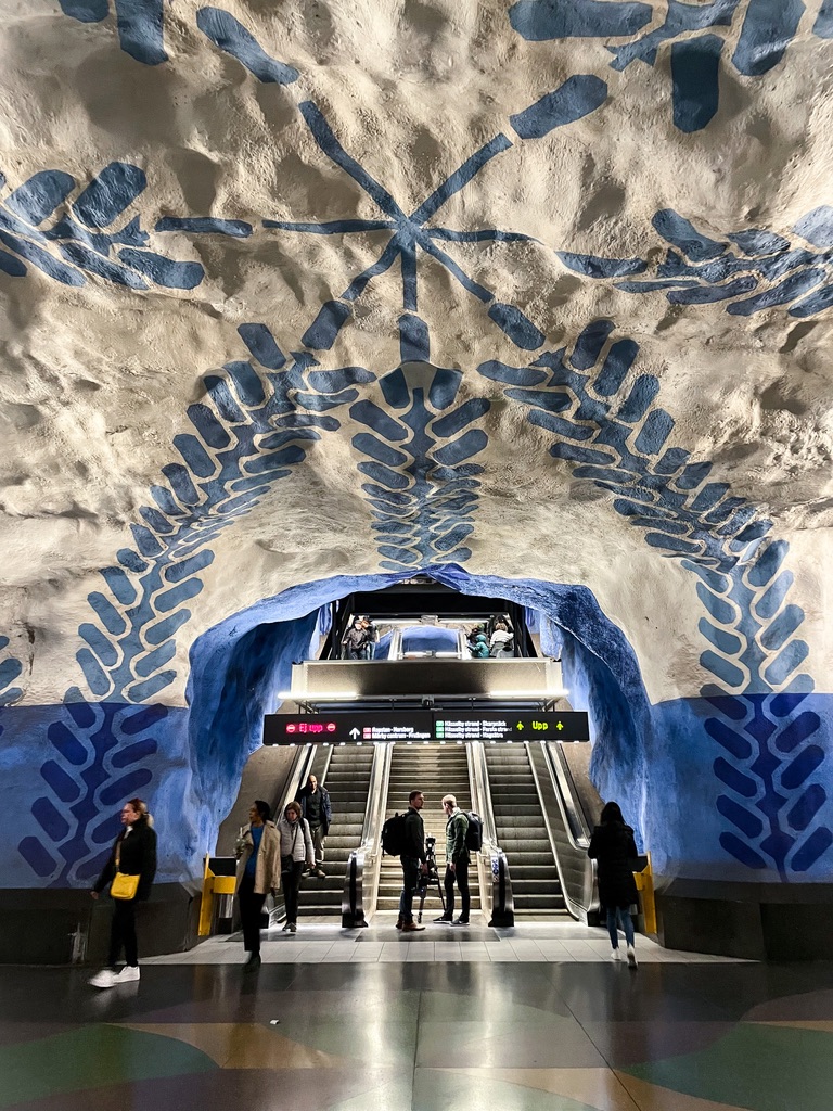 The Metro stations in Stockholm painted with artwork in a cave like structure