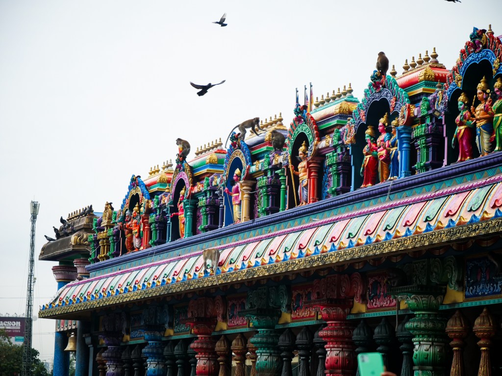 Monkeys sat on Hindu temple
