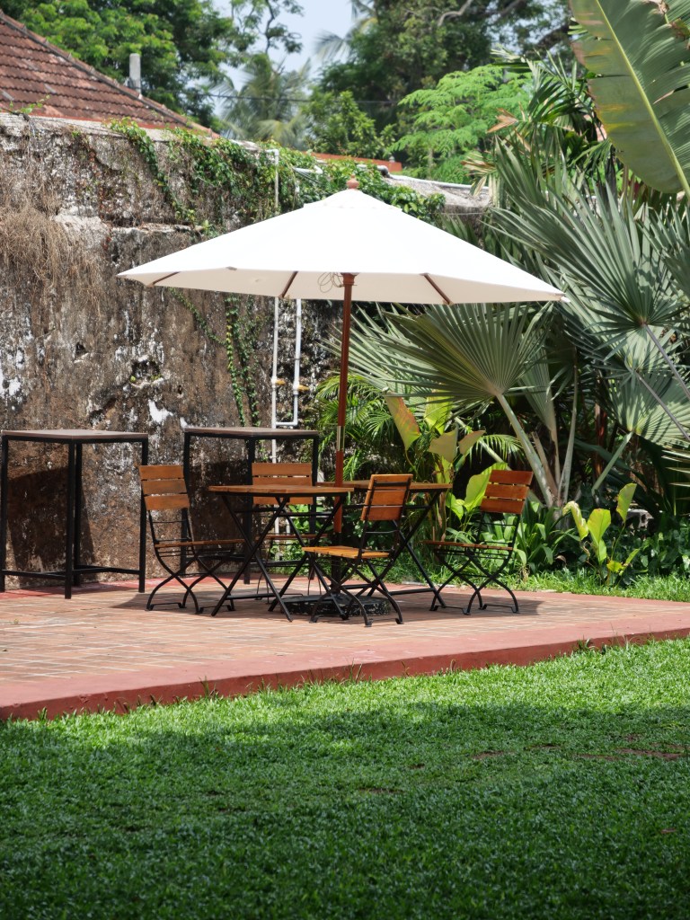 Outdoor seating at the restaurant Pandhal in Fort Kochi